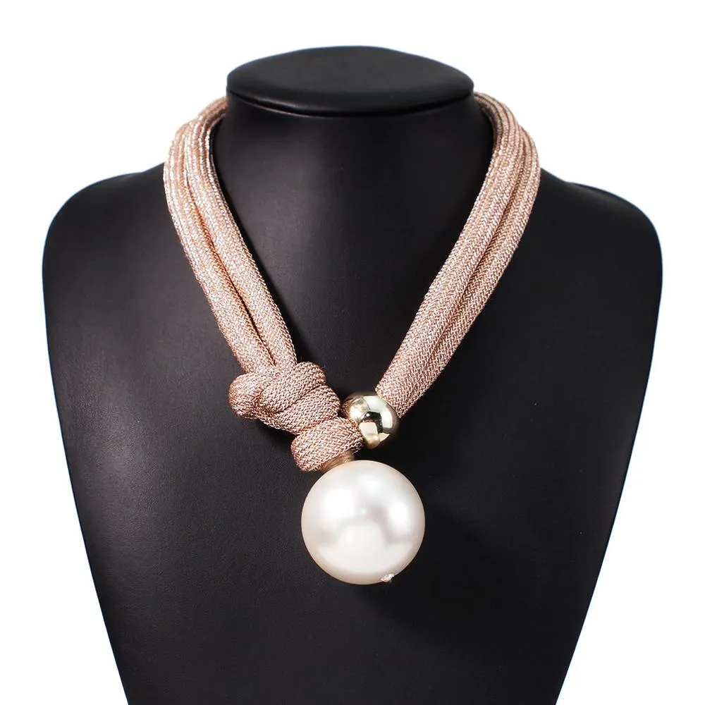 Adjustable Thick Rope Large Faux Pearl Pendants For Women