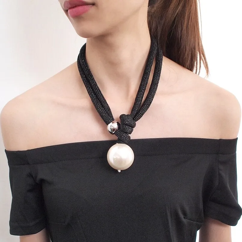 Adjustable Thick Rope Large Faux Pearl Pendants For Women