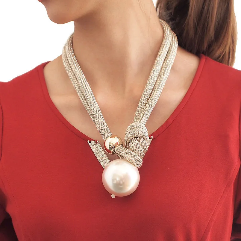 Adjustable Thick Rope Large Faux Pearl Pendants For Women