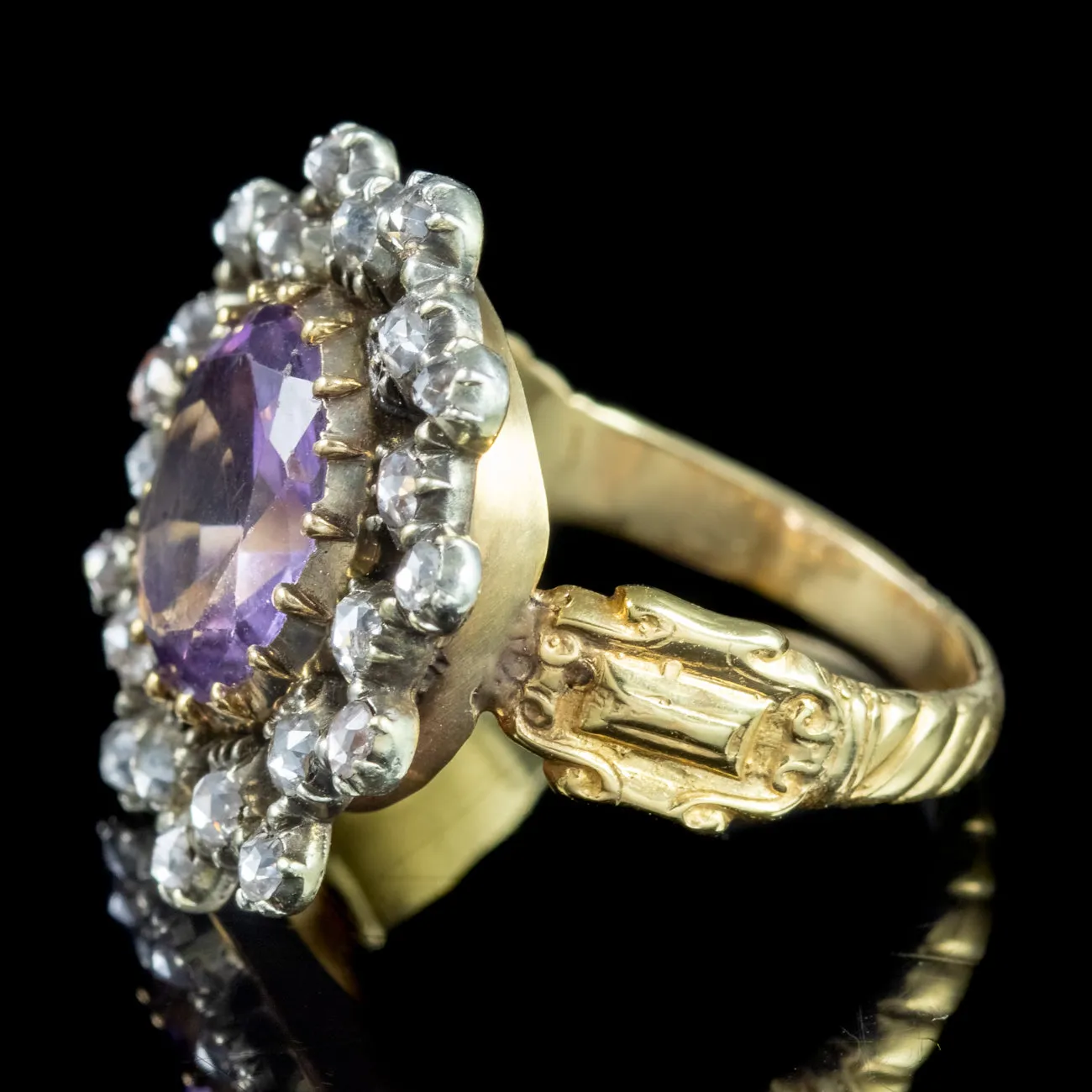 Antique Georgian Amethyst Diamond Cluster Ring 4.5ct Amethyst