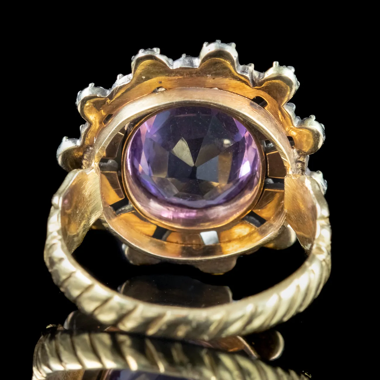 Antique Georgian Amethyst Diamond Cluster Ring 4.5ct Amethyst