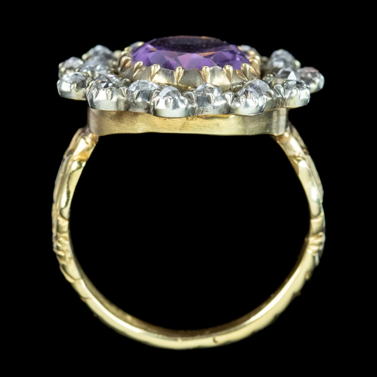 Antique Georgian Amethyst Diamond Cluster Ring 4.5ct Amethyst