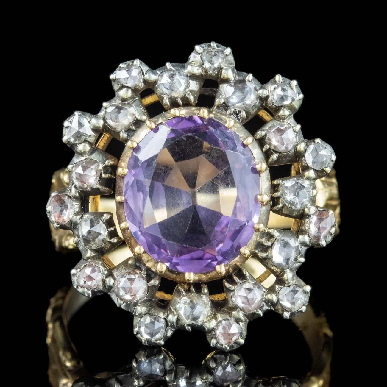 Antique Georgian Amethyst Diamond Cluster Ring 4.5ct Amethyst