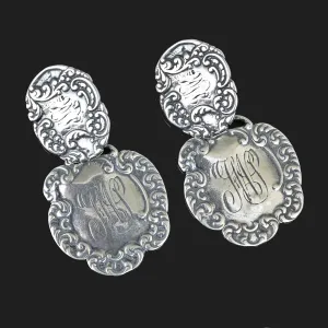 Antique Luggage Tag Sterling Silver Earrings