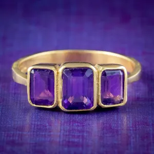 Art Deco Style Amethyst Trilogy Ring 2.2ct Total