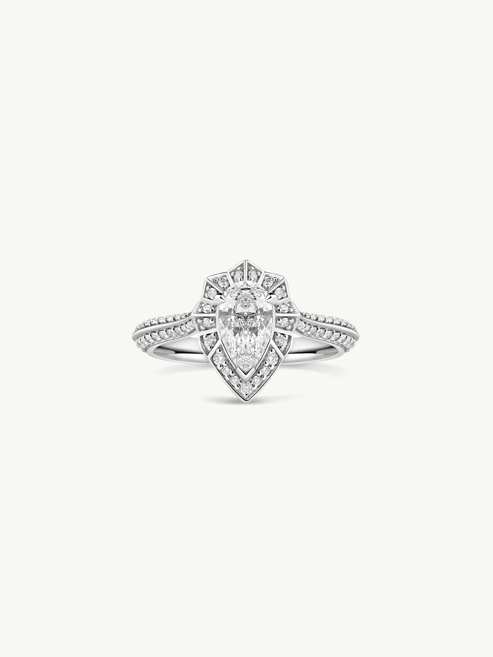 Atara Engagement Ring With Brilliant-Cut Pear-Shaped White Diamond In 18K White Gold