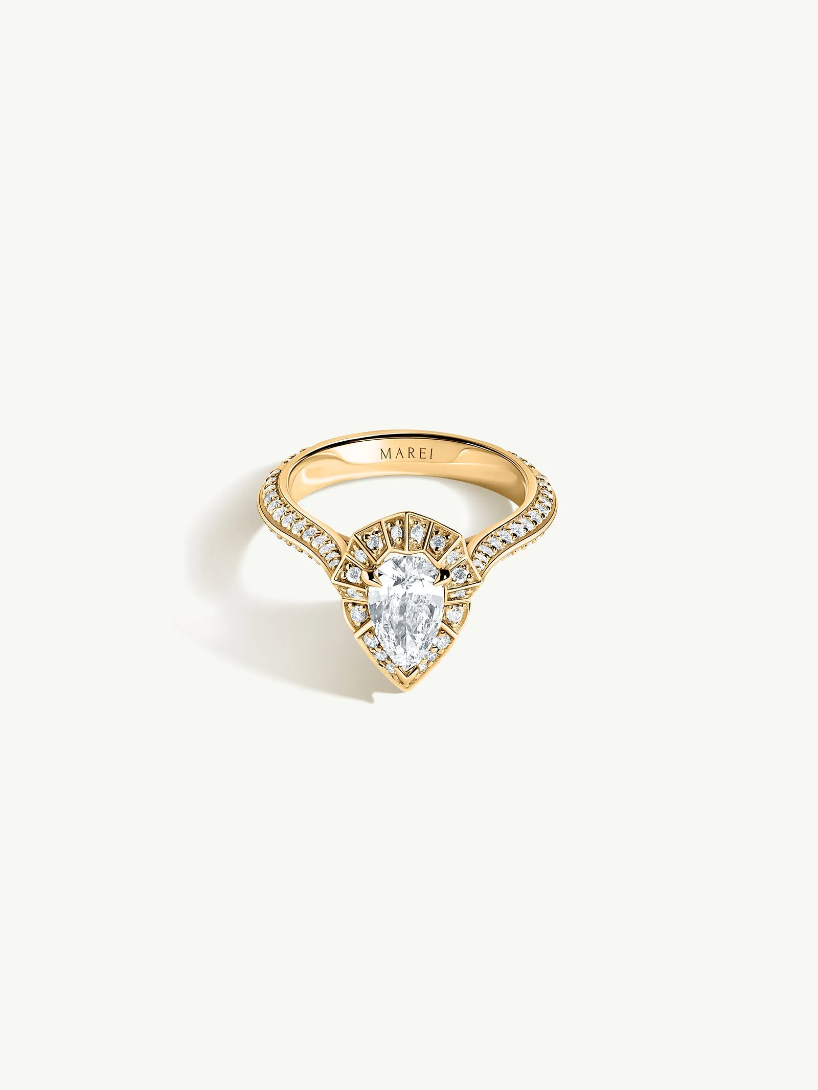 Atara Engagement Ring With Brilliant-Cut Pear-Shaped White Diamond In 18K Yellow Gold