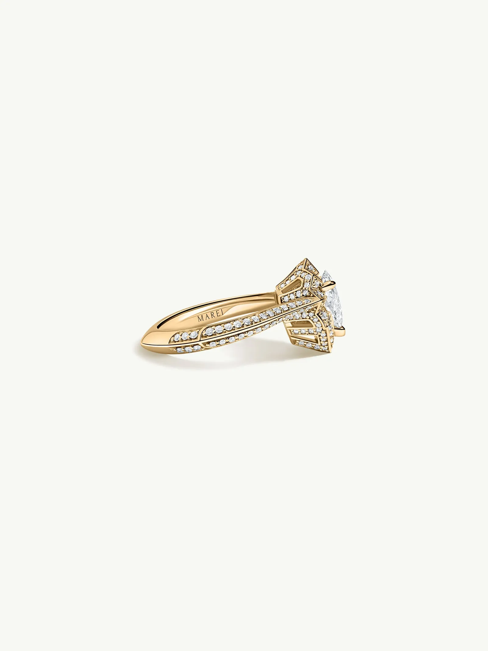 Atara Engagement Ring With Brilliant-Cut Pear-Shaped White Diamond In 18K Yellow Gold