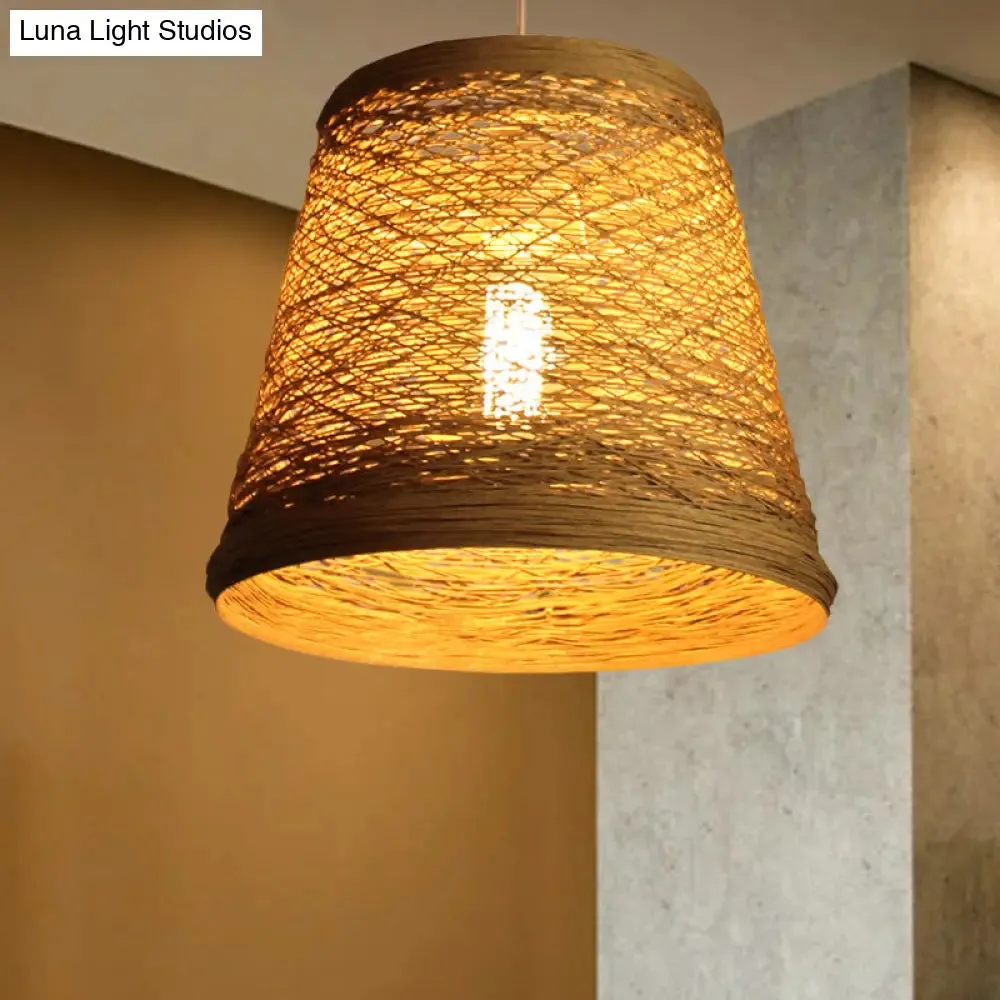 Bamboo Rattan Pendant Light - Stylish Flaxen Hanging Lamp Kit for Restaurants