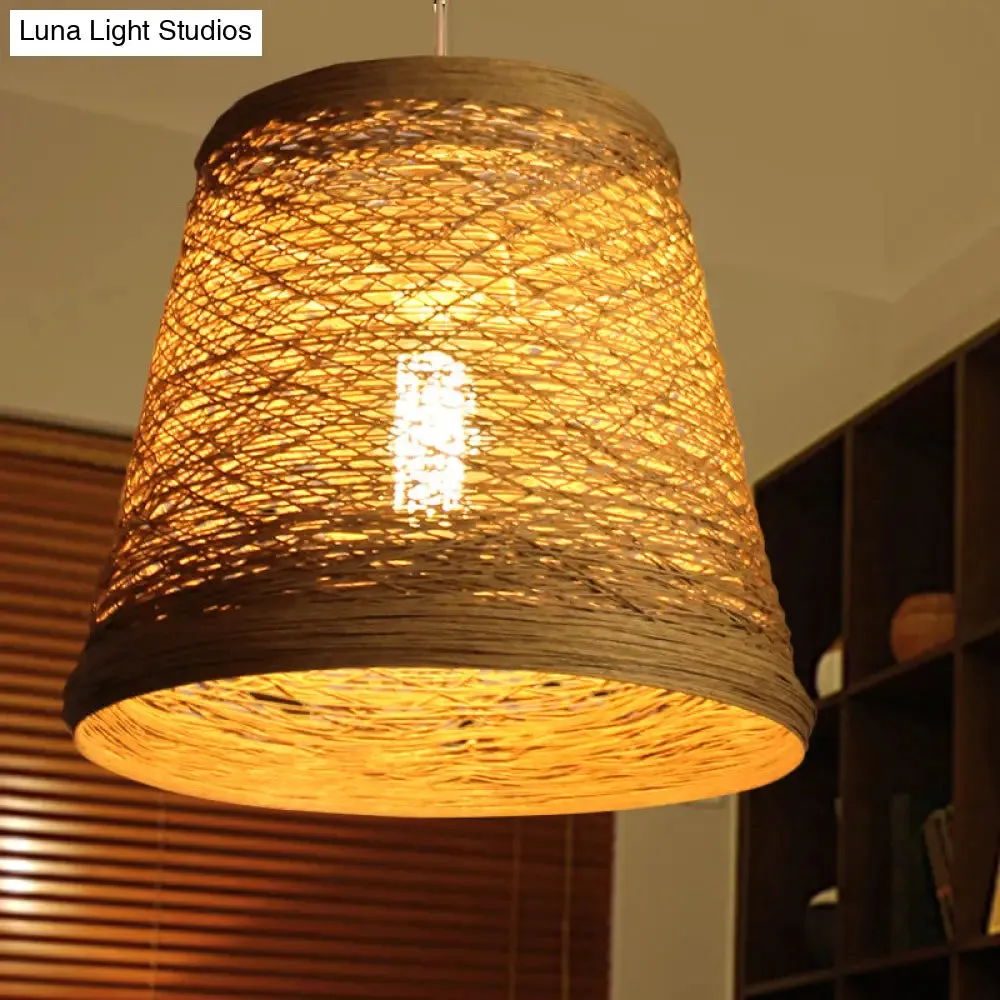 Bamboo Rattan Pendant Light - Stylish Flaxen Hanging Lamp Kit for Restaurants