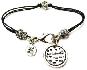 Best Godmother Ever Beaded Black Cord Bracelet