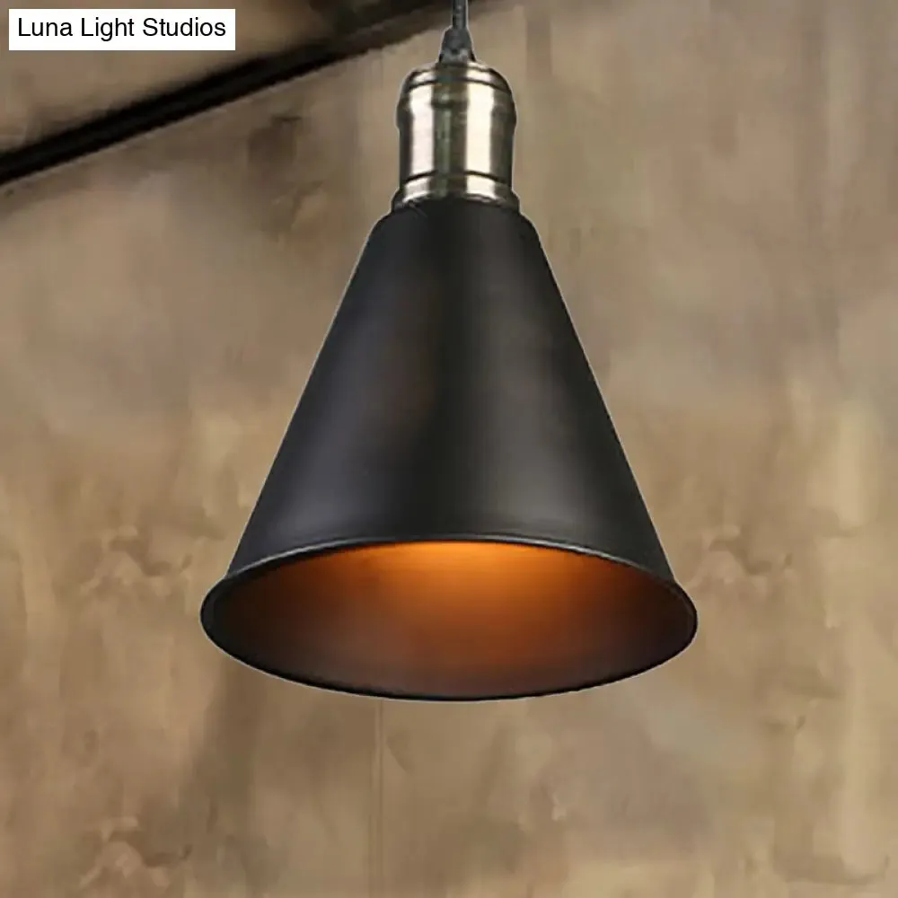 Black Metal Pendant Lamp with Tapered Shade - Industrial Style Ceiling Light for Kitchen