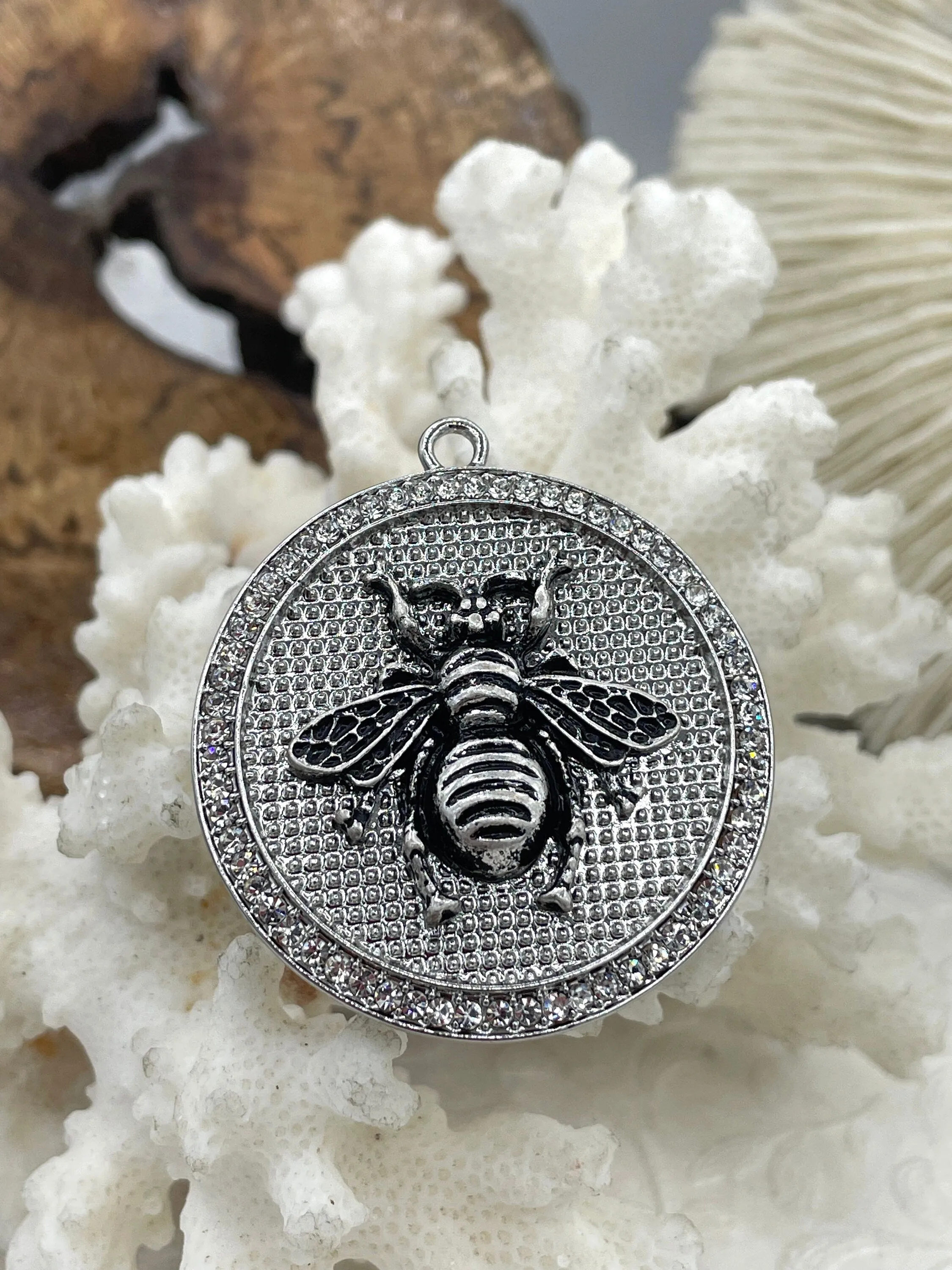 Bumble Bee Pendant with CZ, Round Bee Charm, Bumble Bee Charm, Mixed Metal Bumble Bee, 4 Styles, Zinc Alloy, Cubic Zirconia, Fast Ship