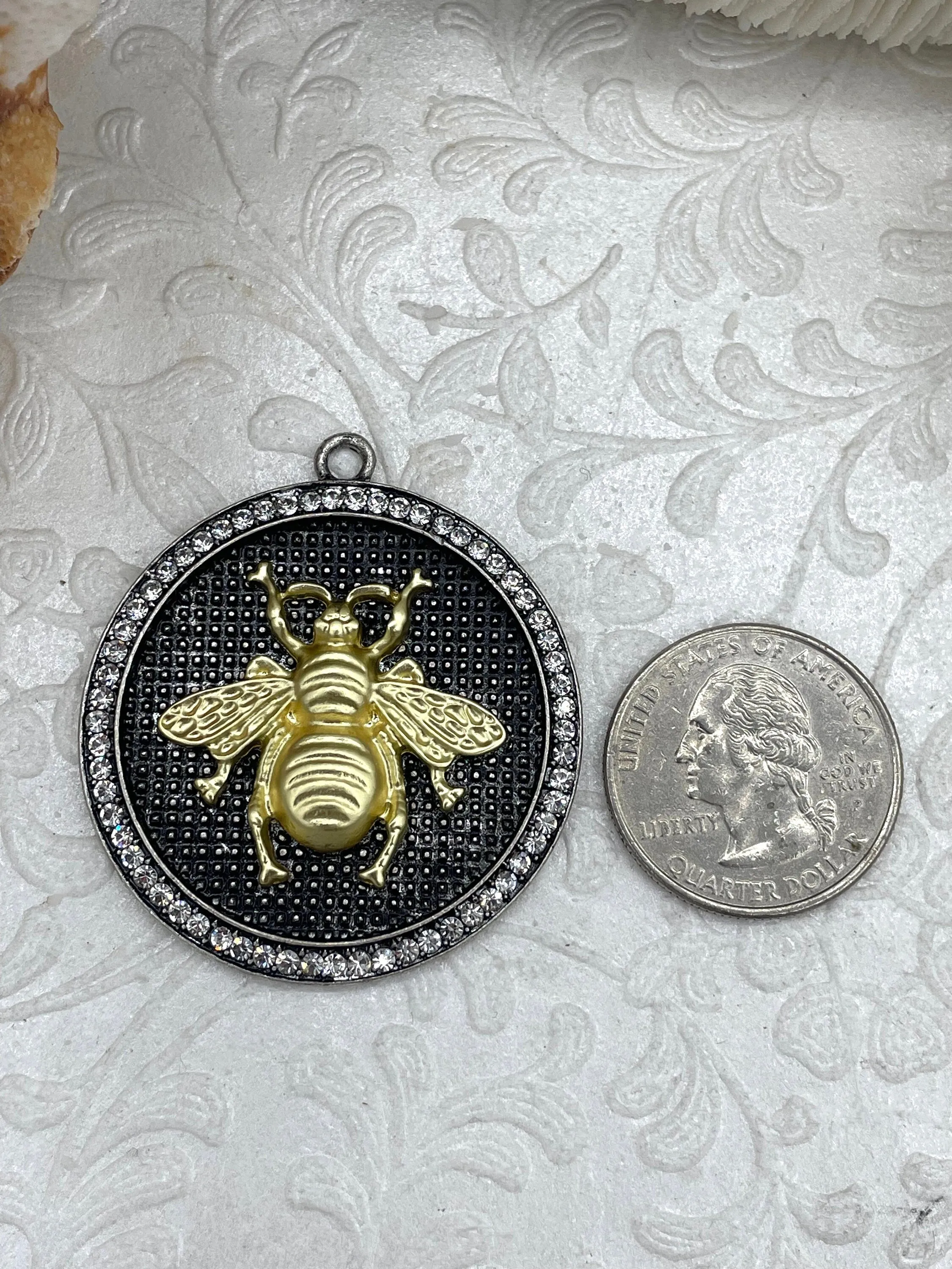 Bumble Bee Pendant with CZ, Round Bee Charm, Bumble Bee Charm, Mixed Metal Bumble Bee, 4 Styles, Zinc Alloy, Cubic Zirconia, Fast Ship