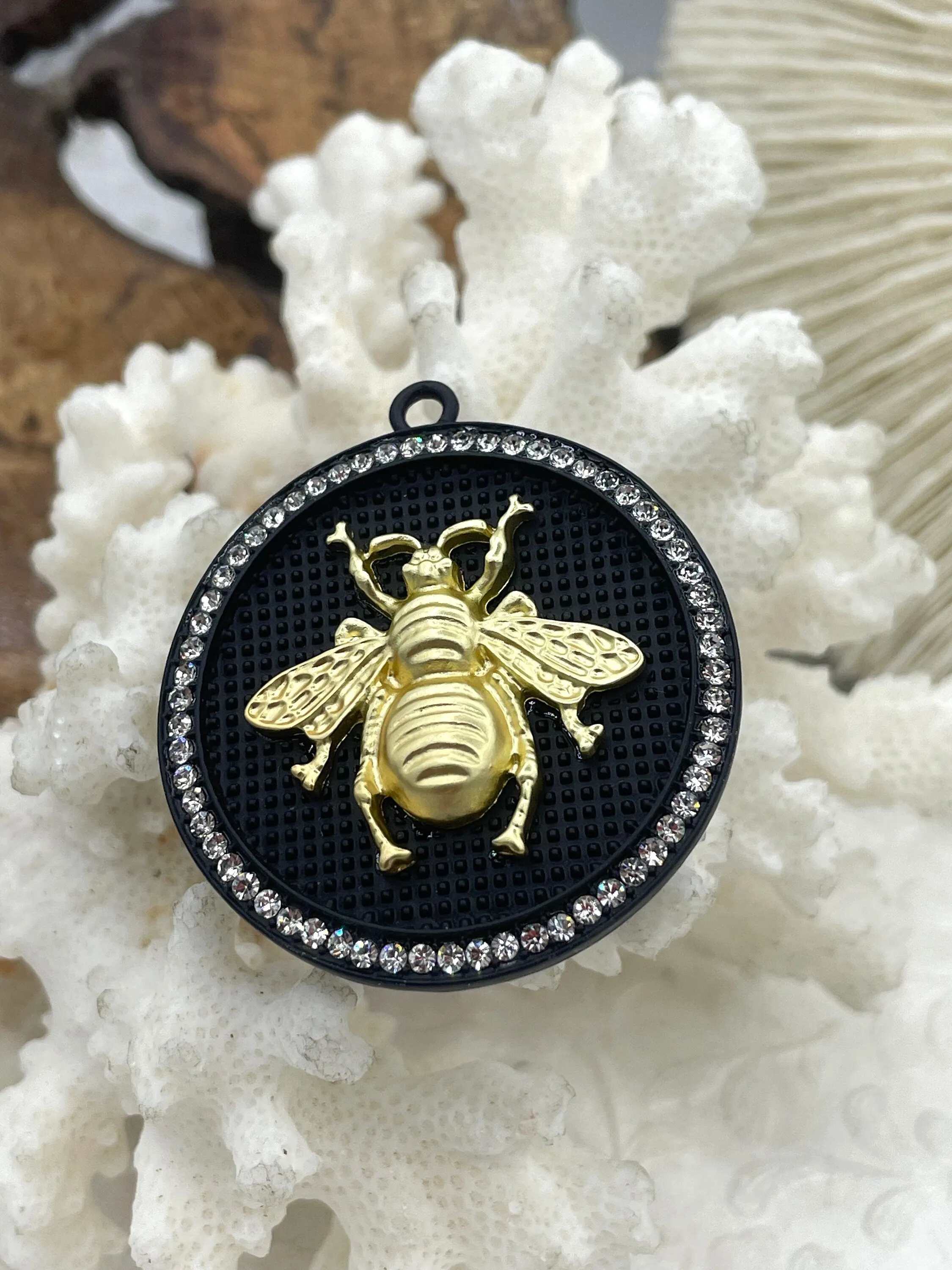 Bumble Bee Pendant with CZ, Round Bee Charm, Bumble Bee Charm, Mixed Metal Bumble Bee, 4 Styles, Zinc Alloy, Cubic Zirconia, Fast Ship