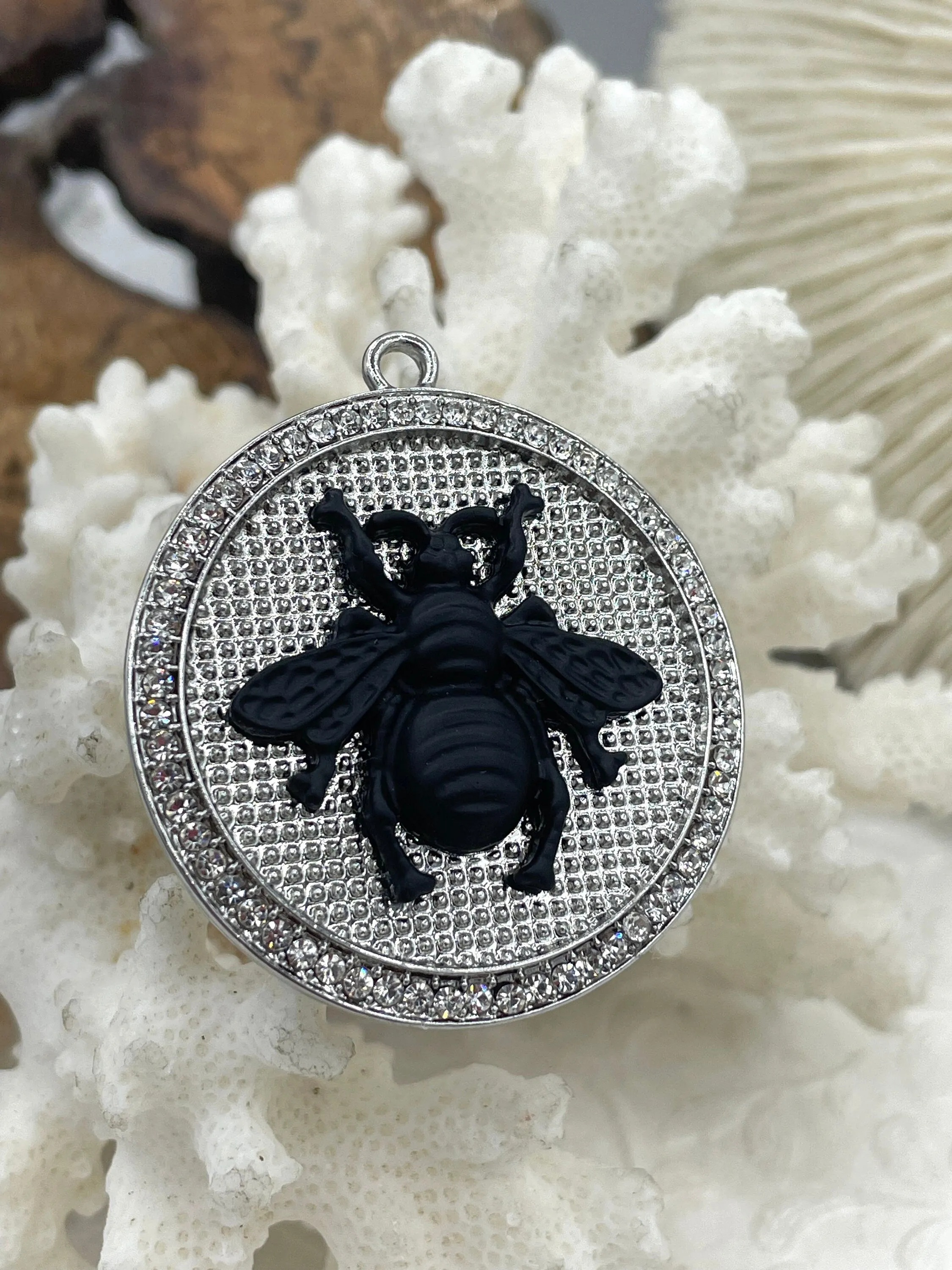 Bumble Bee Pendant with CZ, Round Bee Charm, Bumble Bee Charm, Mixed Metal Bumble Bee, 4 Styles, Zinc Alloy, Cubic Zirconia, Fast Ship