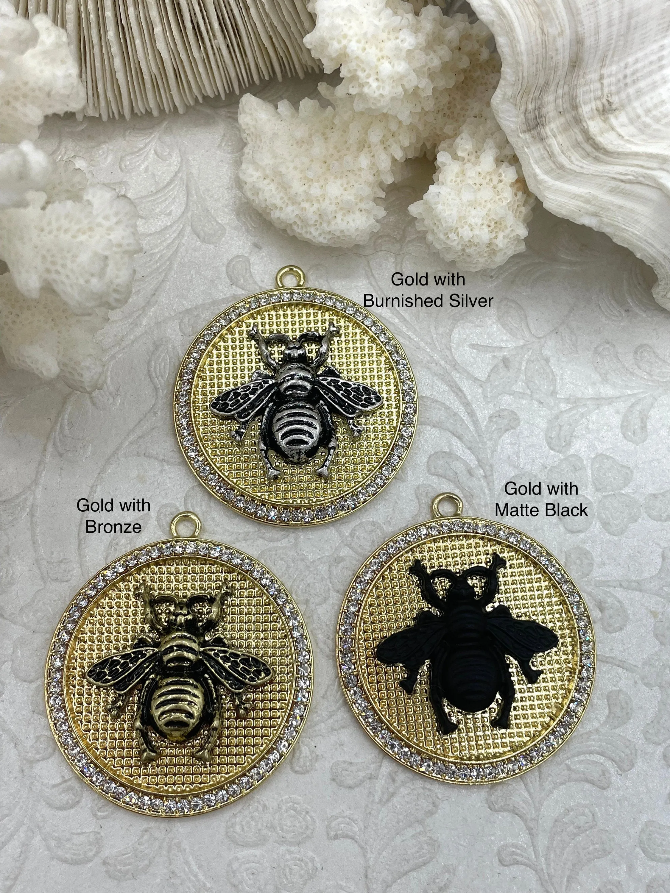 Bumble Bee Pendant with CZ, Round Bee Charm, Bumble Bee Charm, Mixed MetalBumble Bee, 10 Styles, Zinc Alloy, Cubic Zirconia, Fast Ship