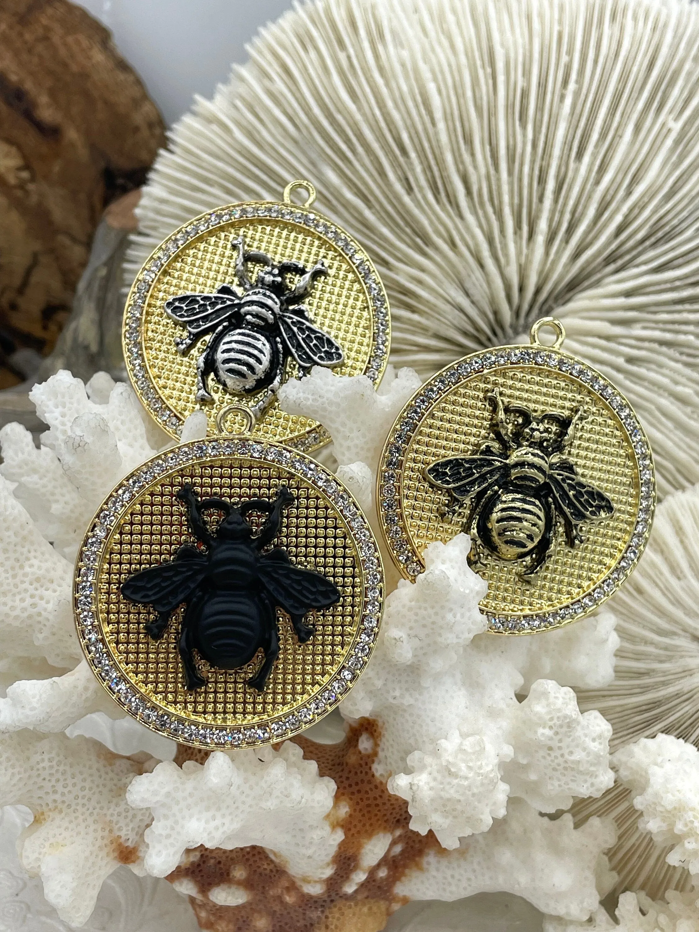 Bumble Bee Pendant with CZ, Round Bee Charm, Bumble Bee Charm, Mixed MetalBumble Bee, 10 Styles, Zinc Alloy, Cubic Zirconia, Fast Ship