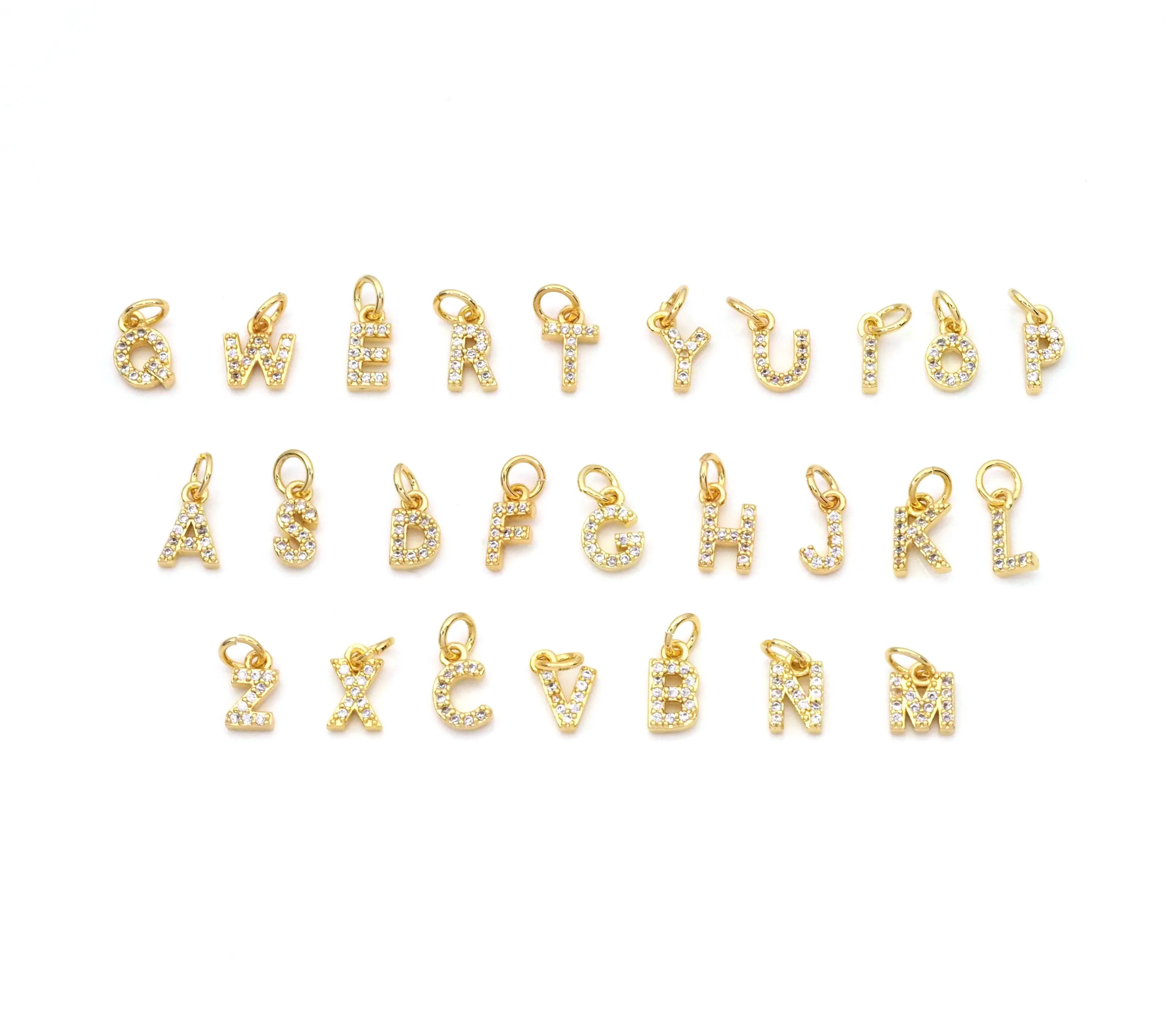 C Cute Gold CZ Initial Charm, Alphabet Name Letter Charm,sku#LX193