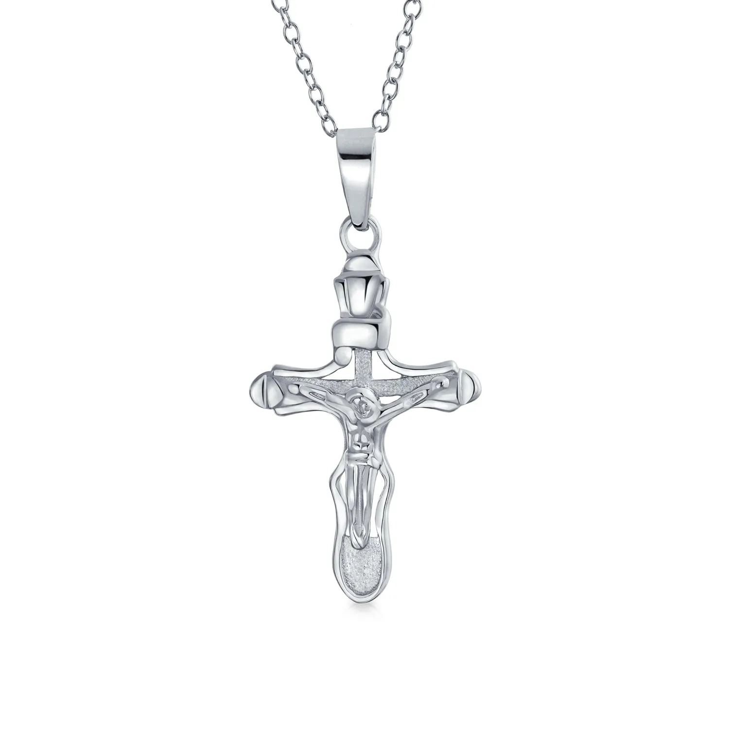 Christian Catholic Jesus Crucifix Cross Pendant Necklace Sterling Silver 1 Inch