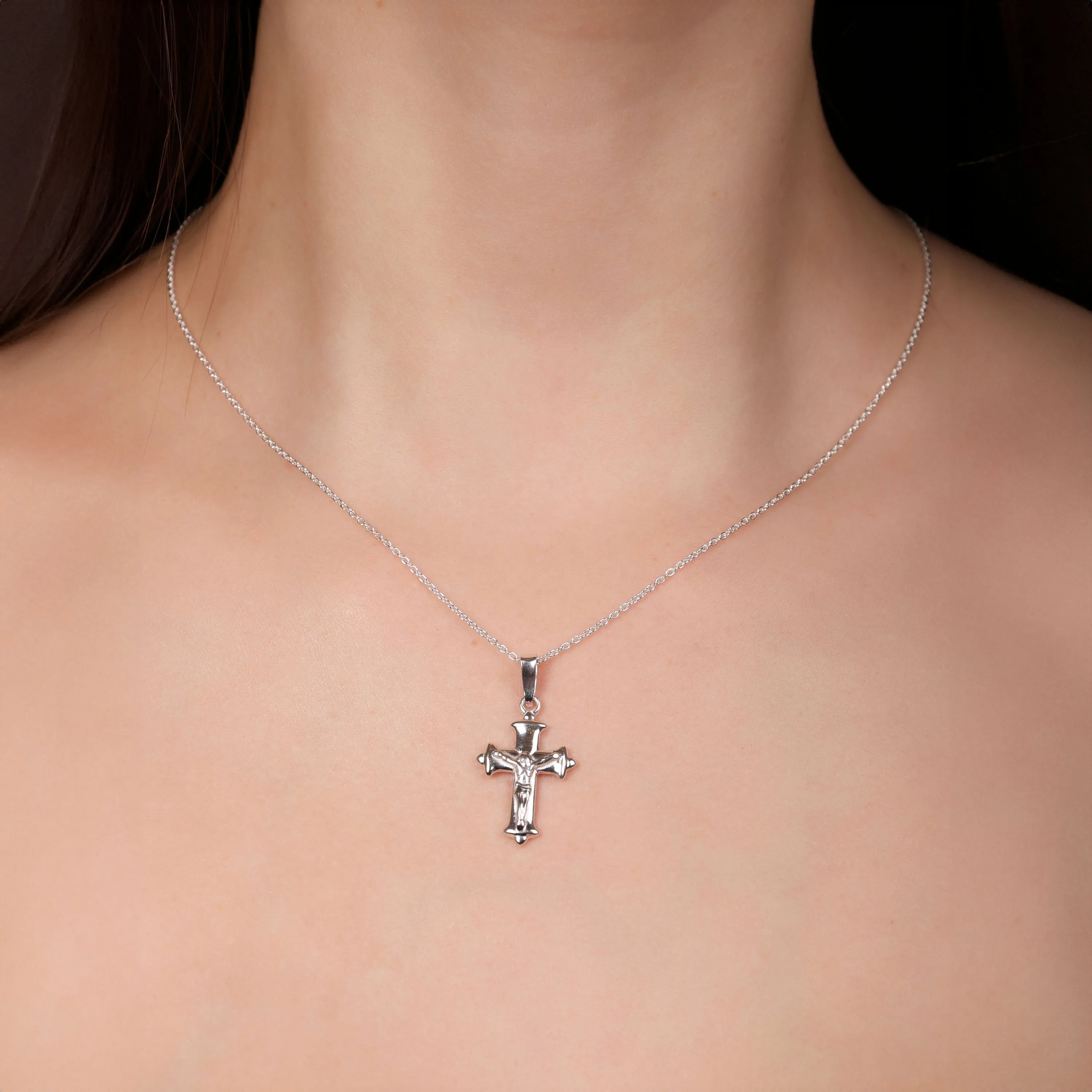 Christian Catholic Jesus Crucifix Cross Pendant Necklace Sterling Silver 1 Inch