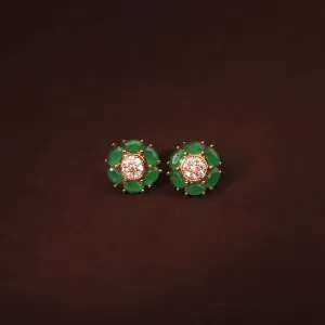 Classic Emerald Green and White CZ Stud Earring For Women