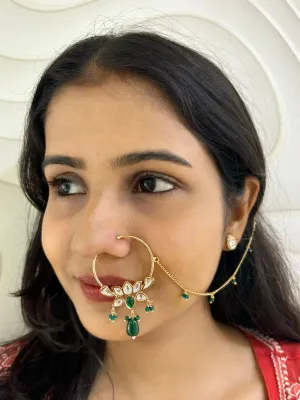 Designer Rose Gold Finish Polki Kundan Nath | Nose Ring For Weddings