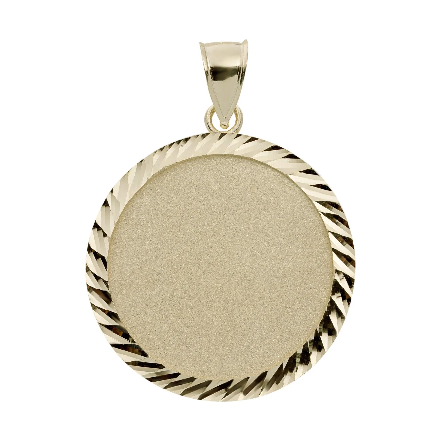 Diamond-Cut Frame Round Medallion Pendant 10K Yellow Gold