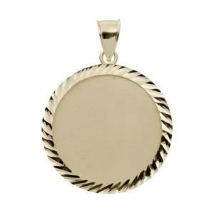 Diamond-Cut Frame Round Medallion Pendant 10K Yellow Gold