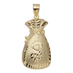 Diamond-Cut Money Bag Pendant Solid 10K Yellow Gold