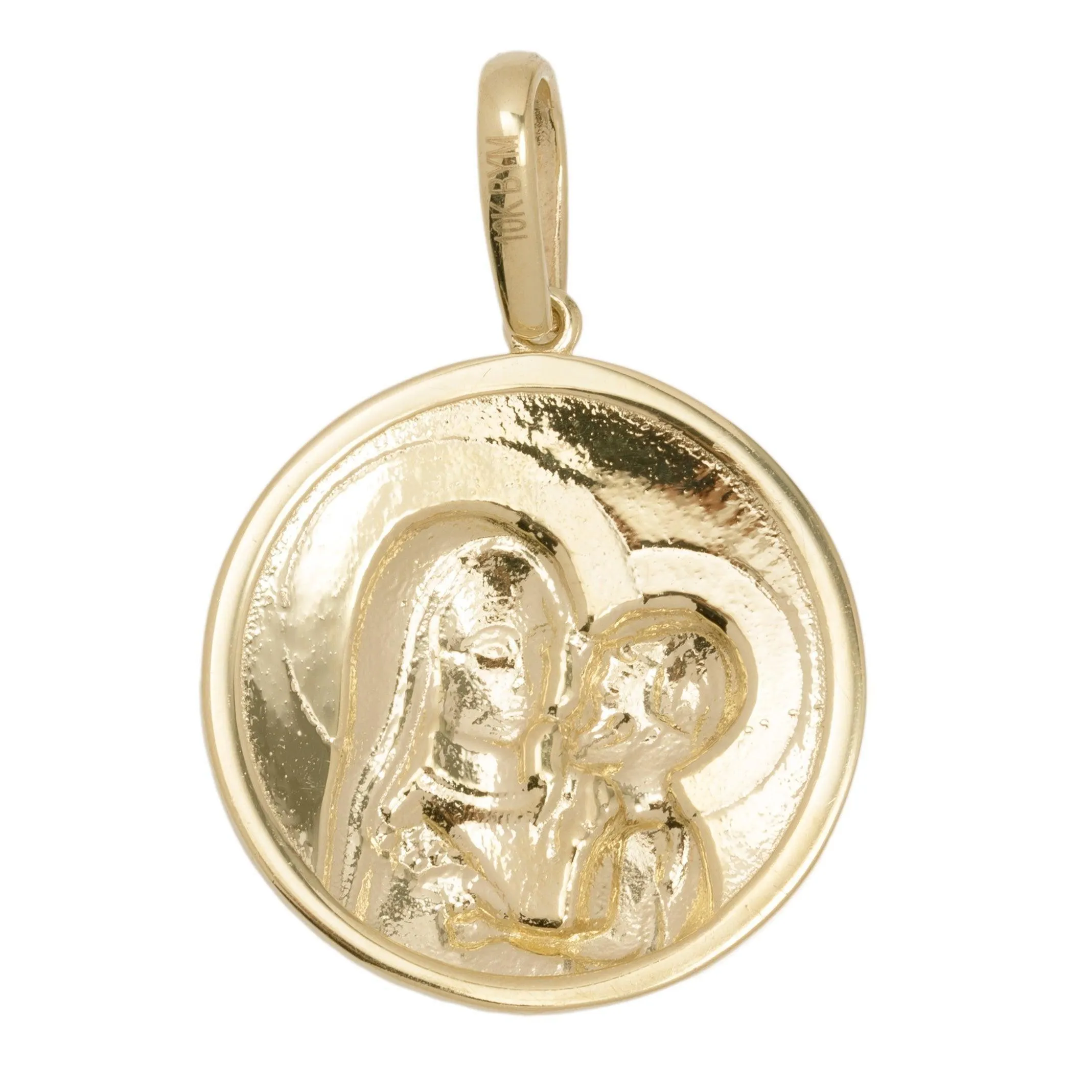 Diamond-Cut Mother & Child Medallion Pendant Solid 10K Yellow Gold