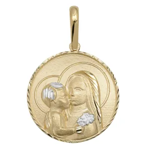 Diamond-Cut Mother & Child Medallion Pendant Solid 10K Yellow Gold