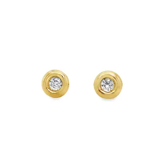 Diamond Stud Earrings Bezel Set in Yellow Gold Small