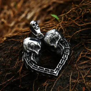 Double Skull Heart Design Punk Stainless Steel Pendant