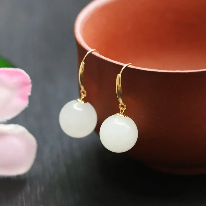 Elegant White Jade Sterling Silver Earrings with Hetian Jade Detail