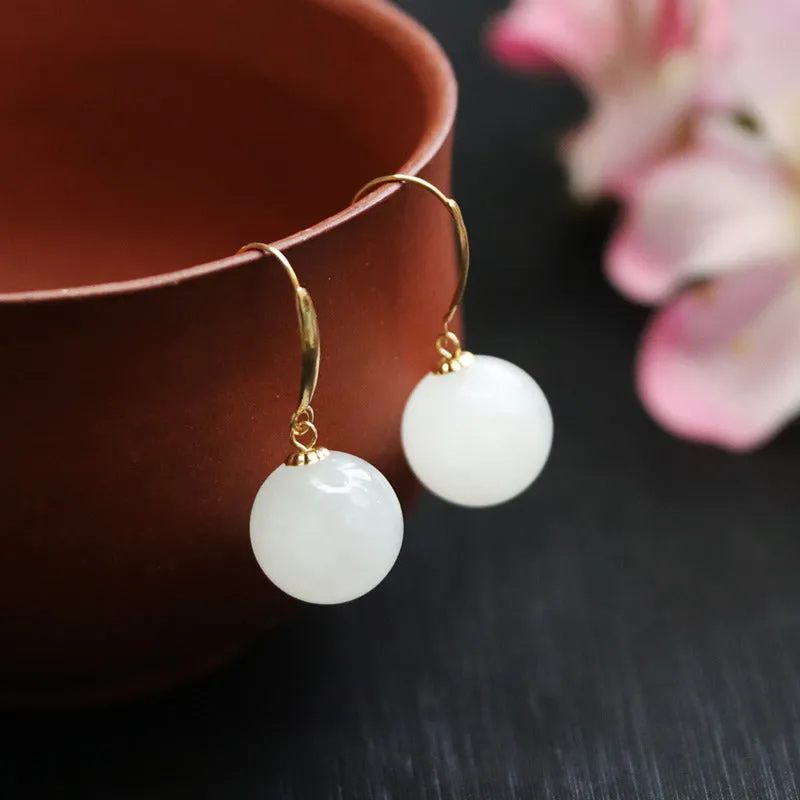 Elegant White Jade Sterling Silver Earrings with Hetian Jade Detail