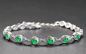 Emerald Water Drop 925 Silver Bracelet for Women