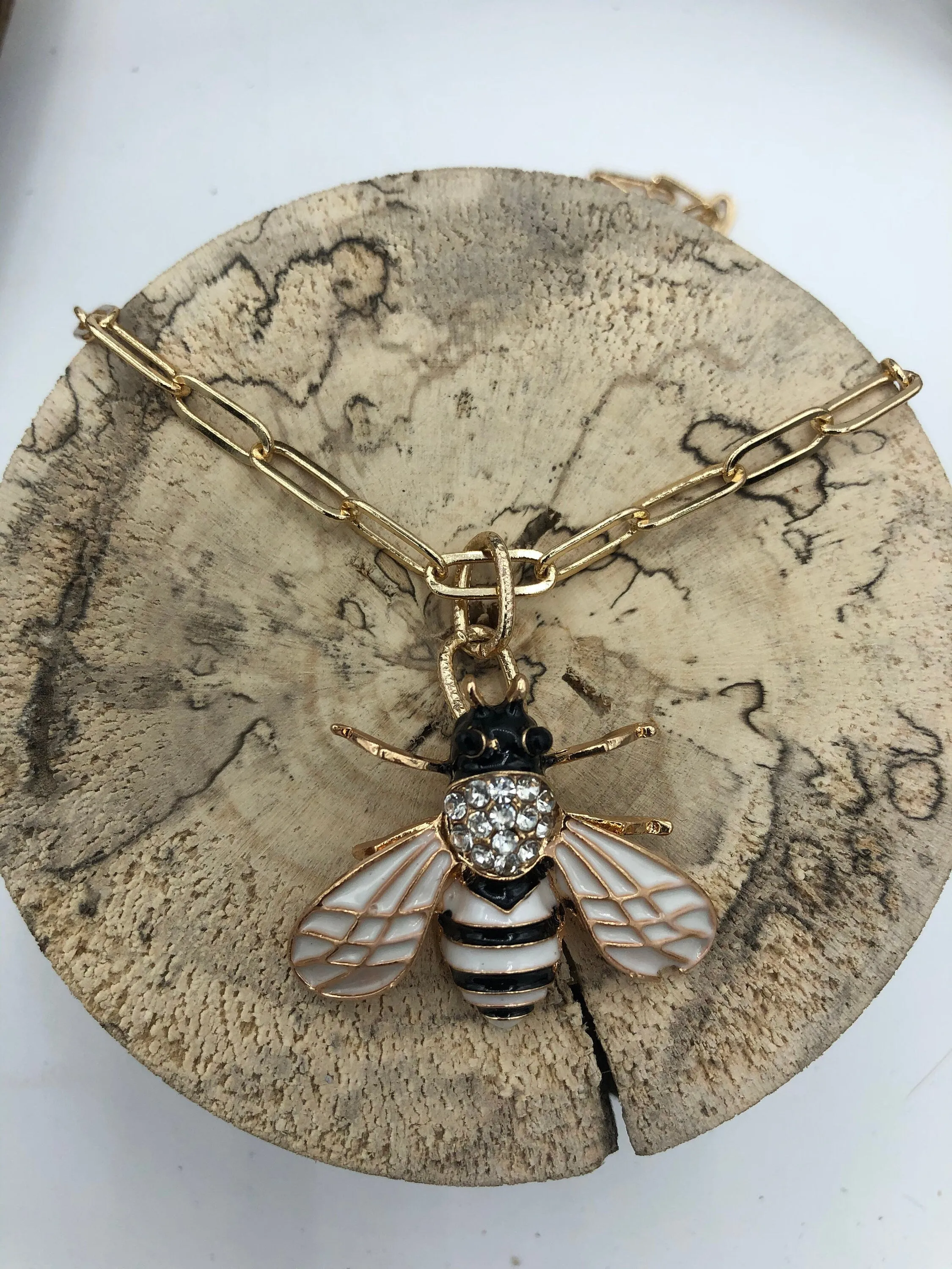 Enamel Rhinestone Pendant, Bee Charm/Pendant, Gold 32mm Pendants, Insect Pendants,Bug Pendants, Black/White Fast Ship