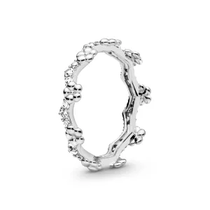 Flower silver ring with clear cubic zirconia