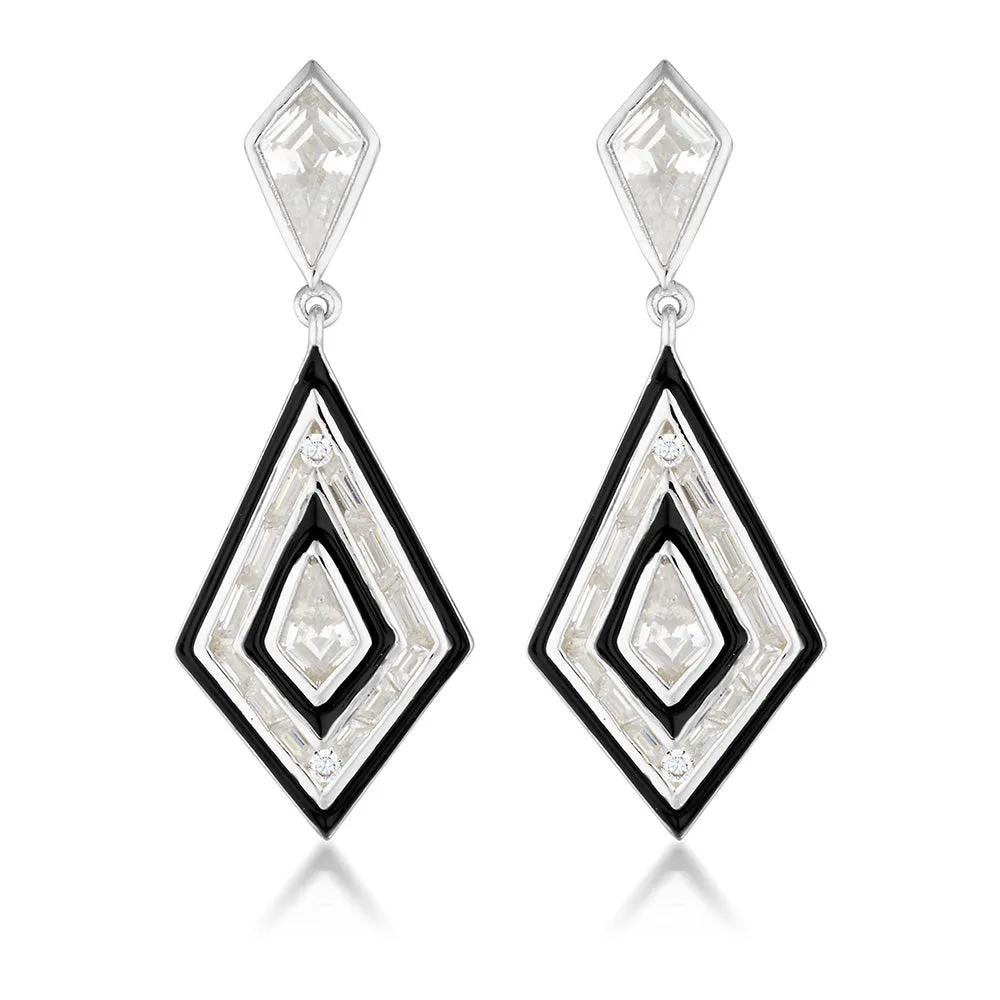 Georgini Reflections Sterling Silver And Black Enamel Art Deco Drop Earrings