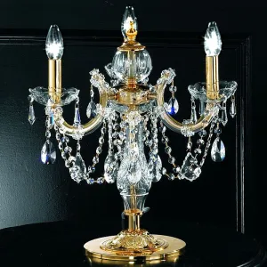 Gold-Plated 3 Light Cut Crystal Table Lamp