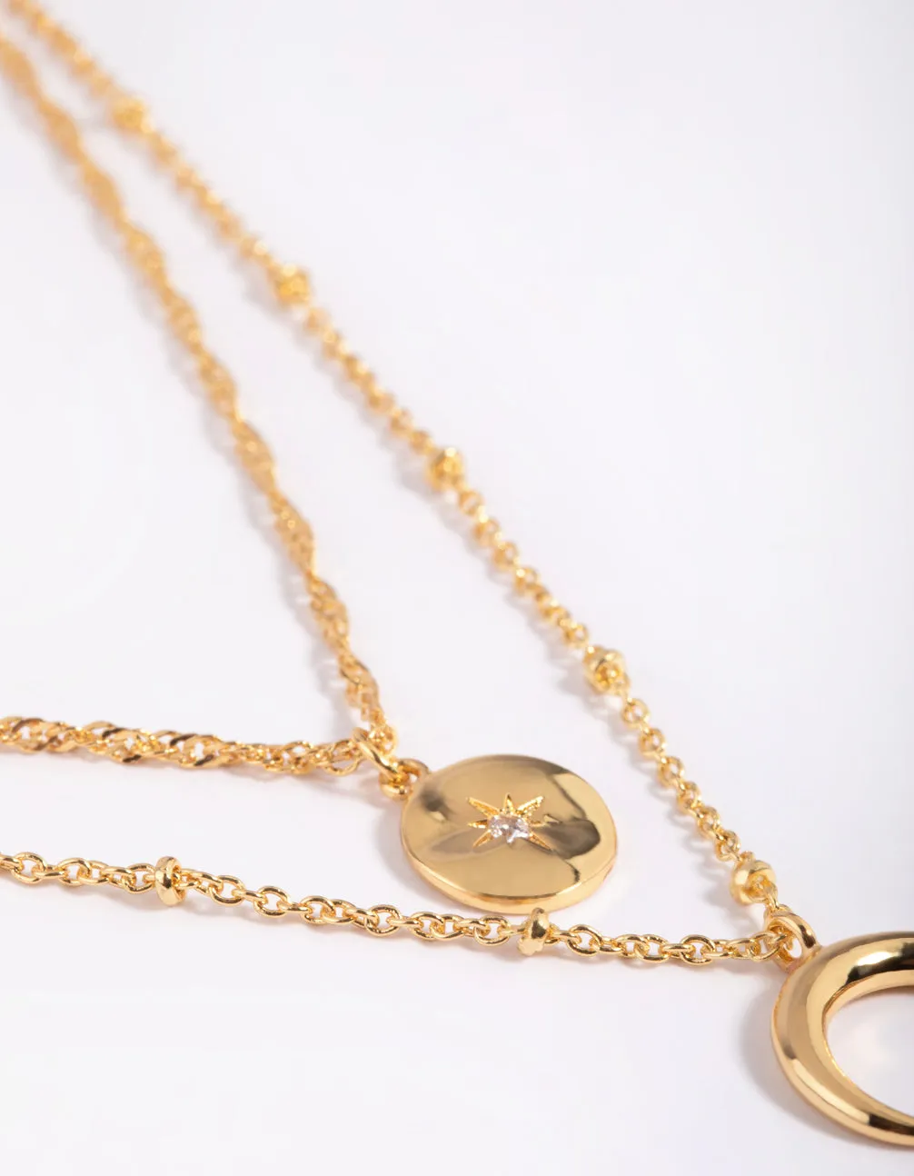 Gold Plated Brass Celestial Layered Necklace