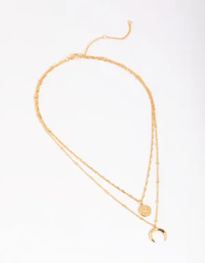 Gold Plated Brass Celestial Layered Necklace