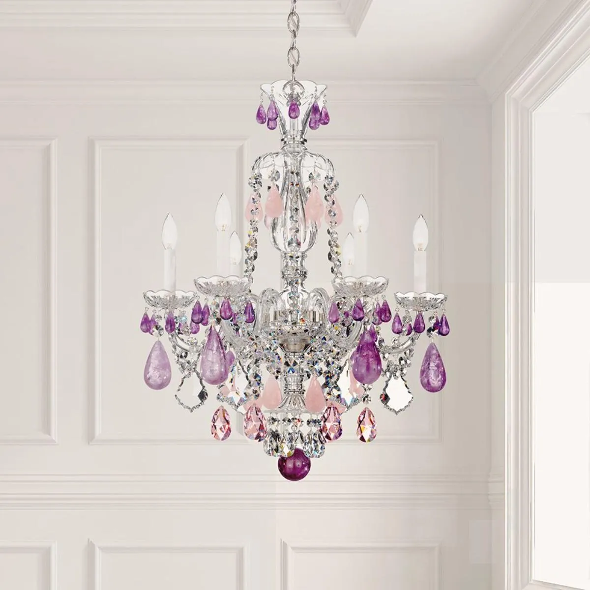 Hamilton Rock Crystal 6 Light Jet Black Chandelier with Jet Black Rock Crystals