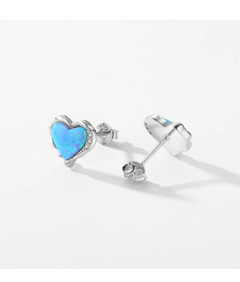 Heart-shaped Opal Earrings in Sterling Silver by Planderful Collection - Everyday Genie