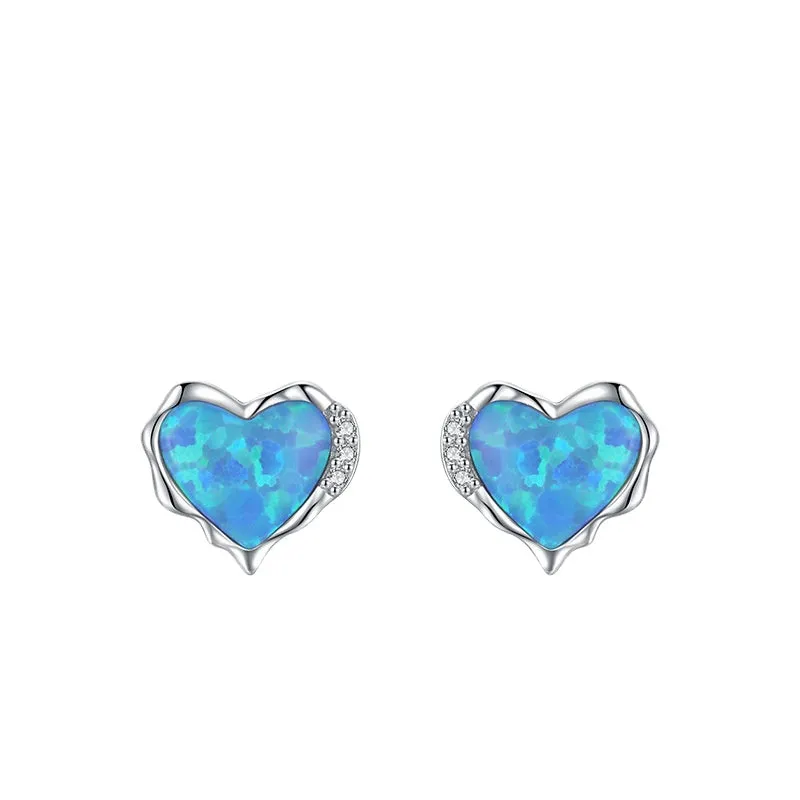 Heart-shaped Opal Earrings in Sterling Silver by Planderful Collection - Everyday Genie