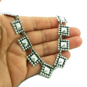 Heavy Maria Belen Taxco Sterling Silver Square Pyramid Link Necklace