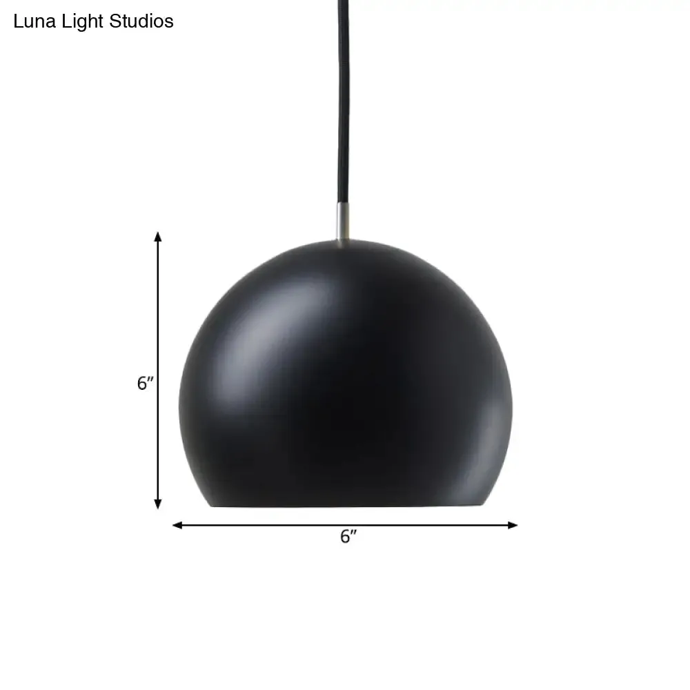 Hemispherical Small Pendant Light: Stylish Metal Single Bulb Hanging Lamp for Bedroom (Black)