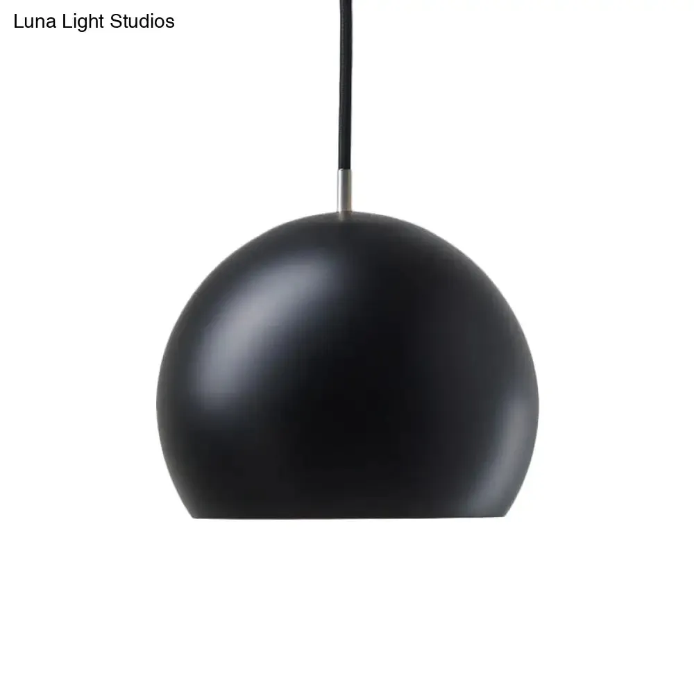 Hemispherical Small Pendant Light: Stylish Metal Single Bulb Hanging Lamp for Bedroom (Black)