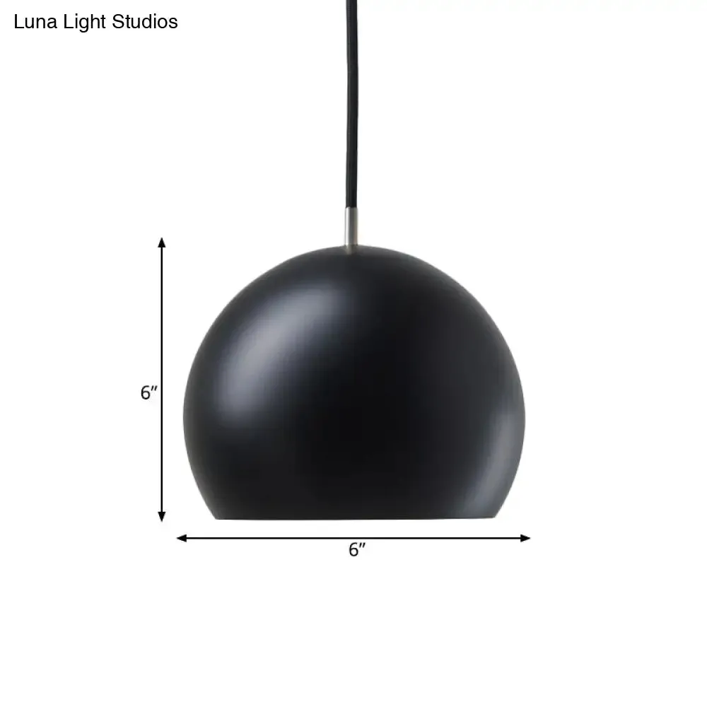 Hemispherical Small Pendant Light: Stylish Metal Single Bulb Hanging Lamp for Bedroom (Black)